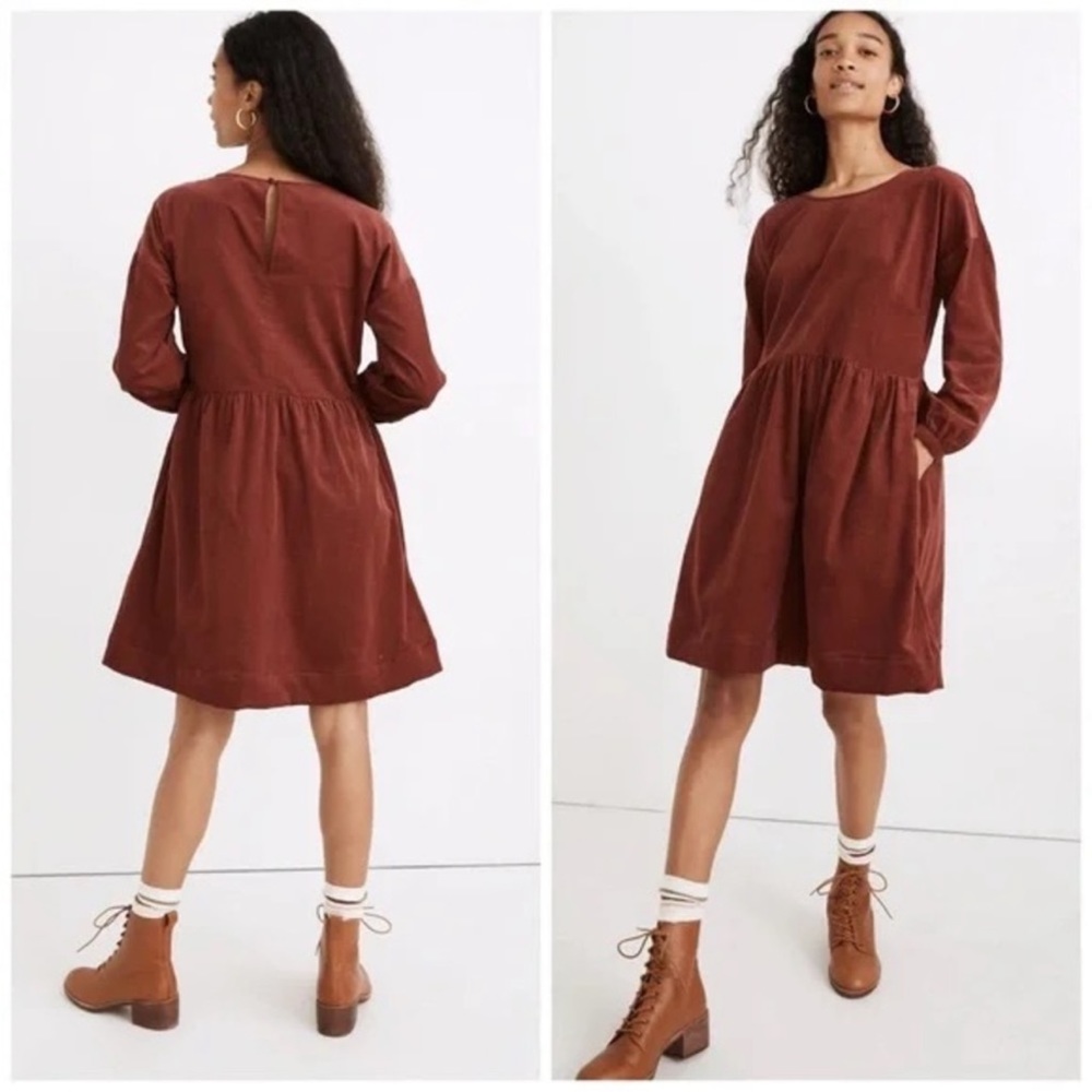 Madewell Corduroy Puff Sleeve Rust Mini Dress